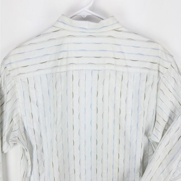 Tommy Bahama Silk Blend Buton Down Men's Medium White with Geometric Blue Green - Picture 11 of 12